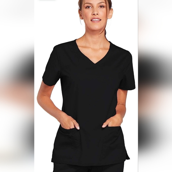 2pc set Cherokee Core Stretch Modern Black Scrub Top Bottom Pants 4x 5x - Picture 2 of 9